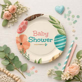 Boho Botanical Baby Shower Paper Plate