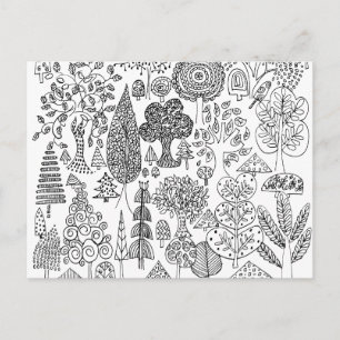 Boho Botanical Black and White Tree Pattern  Postcard