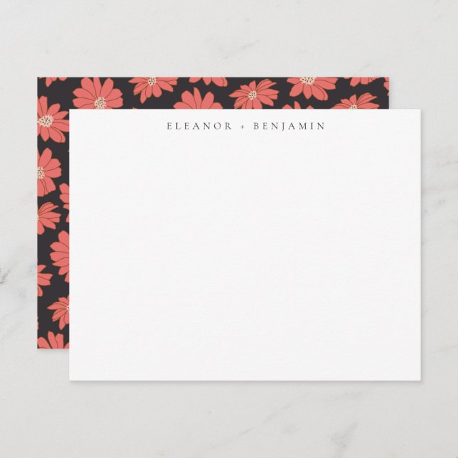 Boho Botanical Black Red Personalised Stationery  Card (Front/Back)