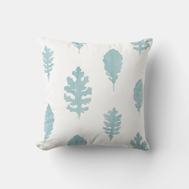 Boho Botanical Blue Floral Throw Pillow (Front)