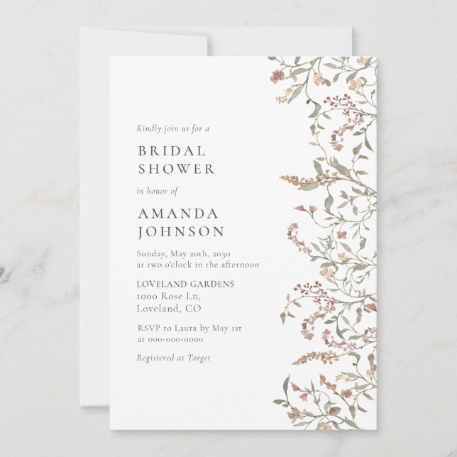 Boho Botanical Bridal Shower Invitation (Front)