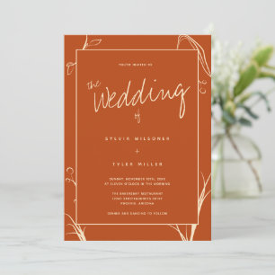 Boho Botanical Burnt Orange Wedding Invitation