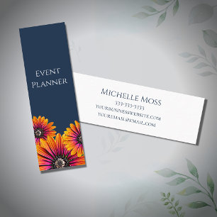 Boho Botanical Daisies Trendy Navy Blue Mini Business Card