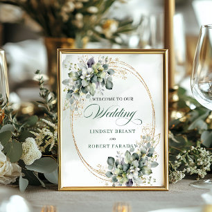 Boho Botanical Dusty Green Tabletop Wedding Welcom Poster