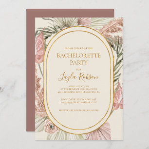 Boho Botanical Dusty Rose Bachelorette Party Invitation