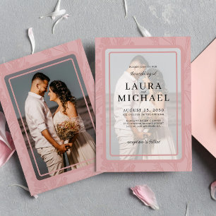 Boho botanical dusty rose frame photo wedding invitation