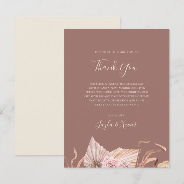Boho Botanical Dusty Rose Thank You Reception Card (Front/Back)