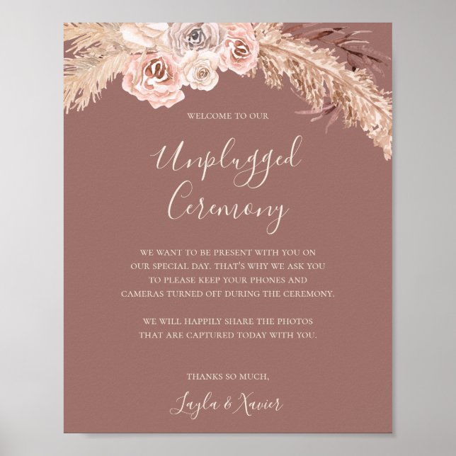 Boho Botanical | Dusty Rose Unplugged Ceremony Poster (Front)