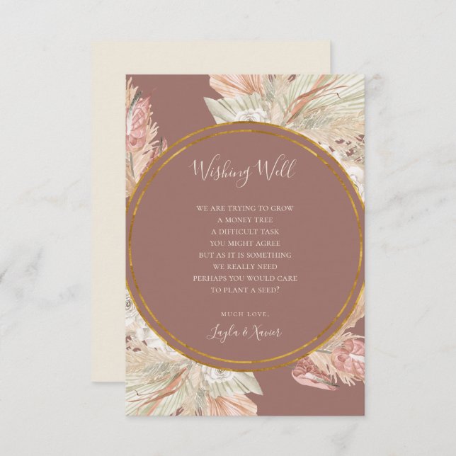 Boho Botanical Dusty Rose Wedding Wishing Well Enclosure Card (Front/Back)