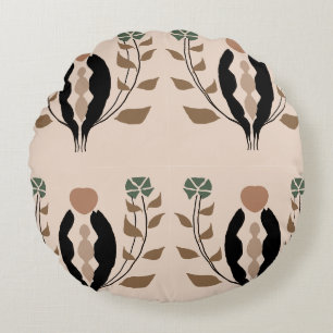 Boho Botanical Earthy Feminine Nature Pattern Round Cushion