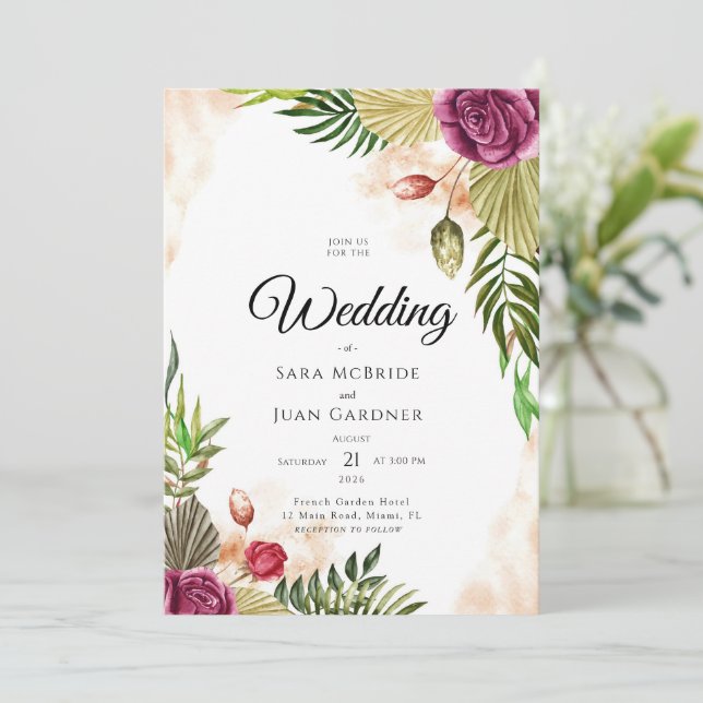 Boho Botanical Elegance Wedding Invitation (Standing Front)