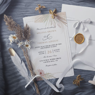 Boho Botanical Elegant Budget QR Code Wedding Invitation