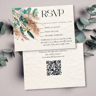 Boho Botanical Eucalyptus Greenery Pampas Grass RSVP Card