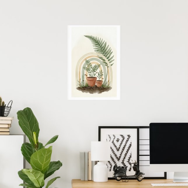 Boho Botanical Fern Rainbow Plants Art Print | Cot (Home Office)