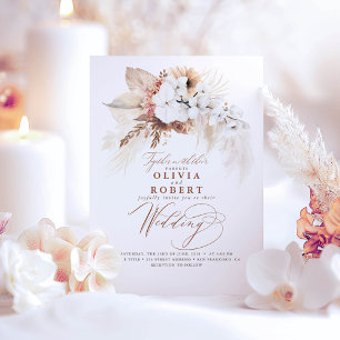 Boho Botanical Floral Modern Terracotta Wedding Invitation