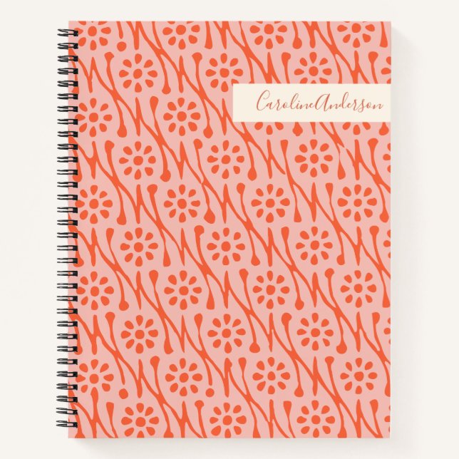 Boho Botanical Flowers in Pink Personalised Notebook (Front)
