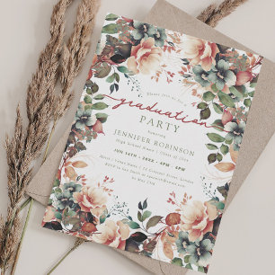 Boho Botanical Garden Floral Graduation Party Invitation
