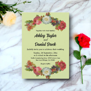 Boho Botanical Garden Roses Elegant Floral Wedding Invitation