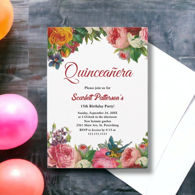 Boho Botanical Garden Summer Floral Quinceanera Invitation (Creator Uploaded)