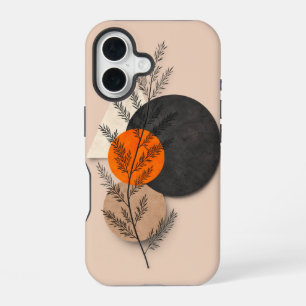 Boho Botanical Geometric Orange Black Neutral Art iPhone 16 Case
