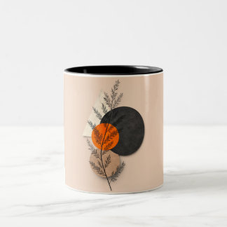 Boho Botanical Geometric Orange Black Neutral Art Two-Tone Coffee Mug