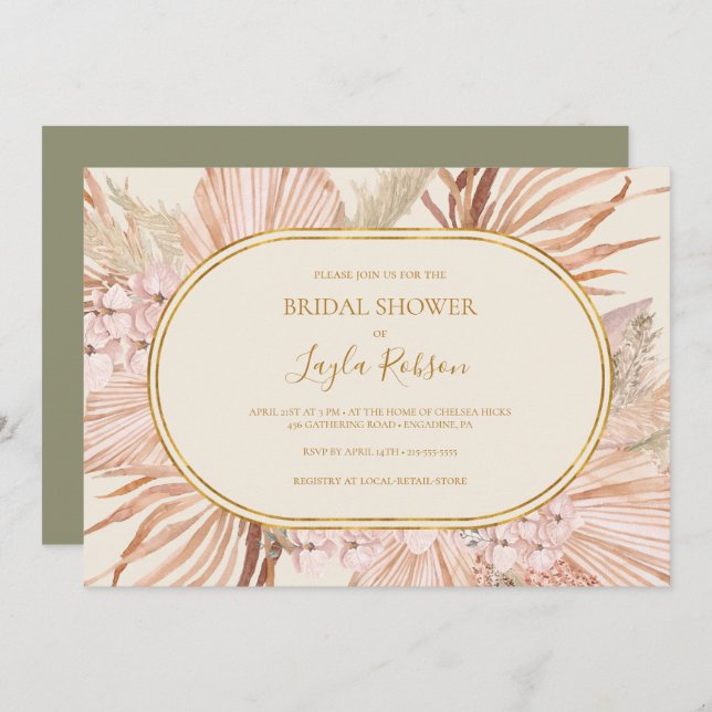 Boho Botanical | Green Horizontal Bridal Shower Invitation (Front/Back)