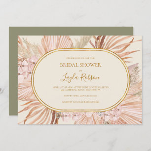 Boho Botanical Green Horizontal Bridal Shower Invitation