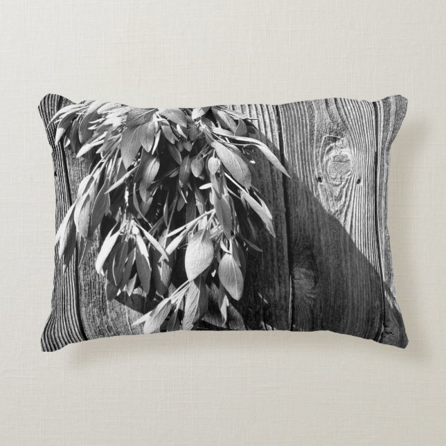 Boho botanical herb leaves Barnwood black white Decorative Cushion (Front)