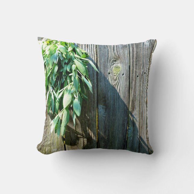 Boho botanical herb leaves rustic Barn-wood  Cushion (Front)