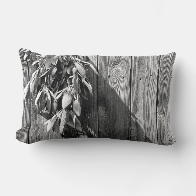 Boho botanical herb leaves rustic Barn-wood  Lumbar Cushion (Front)