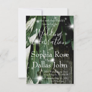 Boho botanical herb leaves rustic Barn-wood script Invitation