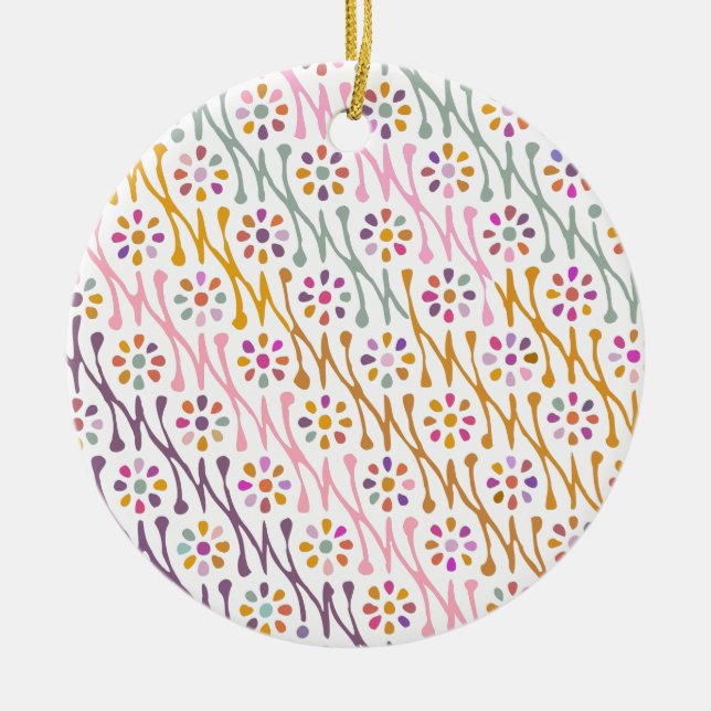 Boho Botanical Illustration Pattern Colourful Ceramic Tree Decoration (Front)