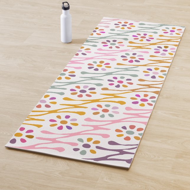 Boho Botanical Illustration Pattern Colourful Yoga Mat (In Situ)