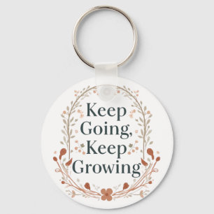 Boho Botanical "Keep Growing" Motivational Graphic Key Ring