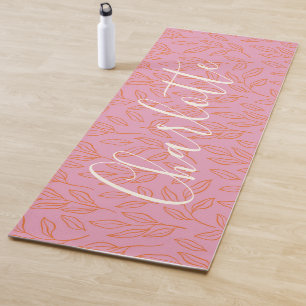 Boho Botanical Leaf Pattern in Pink Personalised Yoga Mat