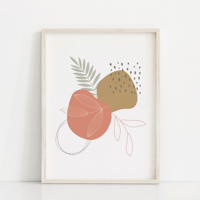 Boho Botanical Leaves Against Abstract Shapes Art  Poster (Creator Uploaded)