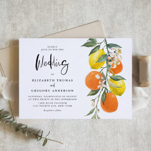 Boho Botanical Lemons and Oranges Garland Wedding Invitation
