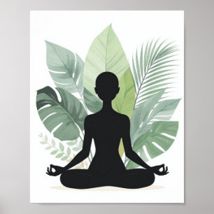 Boho Botanical Meditation Silhouette Poster