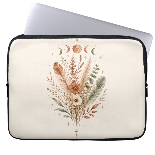 Boho Botanical Moon Phases Laptop Sleeve | Waterco (Front)
