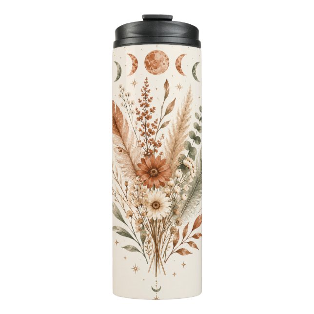 Boho Botanical Moon Phases Thermal Water Bottle (Front)