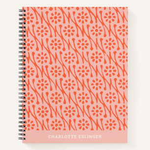 Boho Botanical Pattern Blush Coral Personalised Notebook