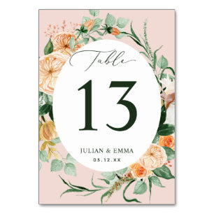 Boho Botanical Pink Greenery Floral Personalised Table Number