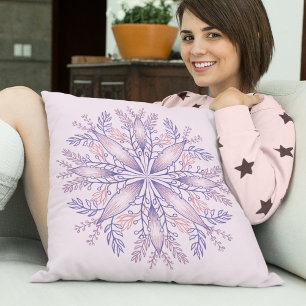 Boho Botanical Purple Fantasy Flower Mandala Cushion