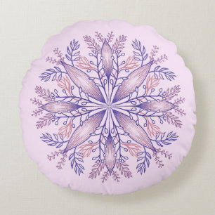 Boho Botanical Purple Fantasy Flower Mandala Round Cushion
