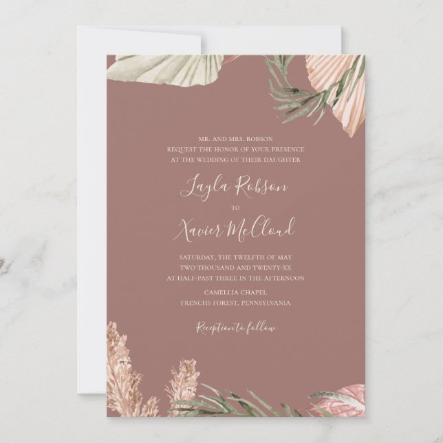 Boho Botanical | Rose Simple Traditional Wedding Invitation (Front)