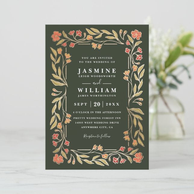 Boho Botanical Rustic Elegant Modern Wedding Invitation (Standing Front)
