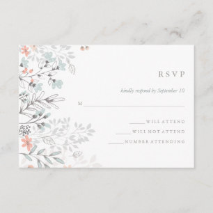 Boho Botanical Rustic Wedding Coral and Grey RSVP Card