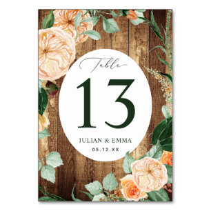 Boho Botanical Rustic Woodgrain Greenery Custom Table Number