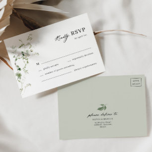 Boho Botanical  Sage Green Vine Wedding RSVP Card