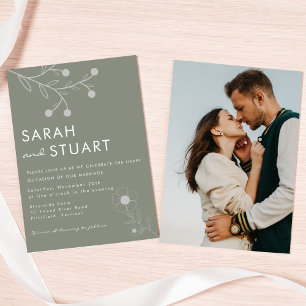 Boho Botanical Sage Green Wildflower Wedding Invitation